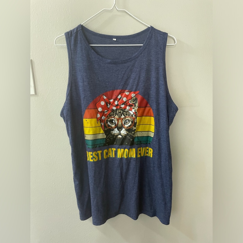 Women’s Unbranded XL Blue Best Cat Mom Tank Top Tote9